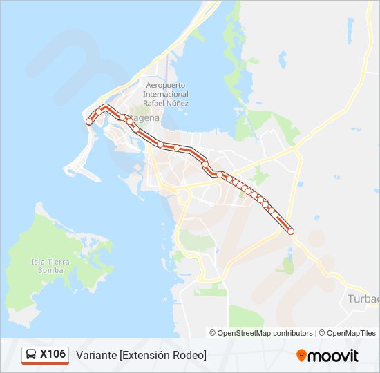 X106 bus Line Map