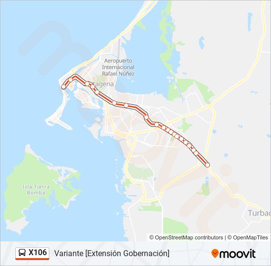 X106 bus Line Map