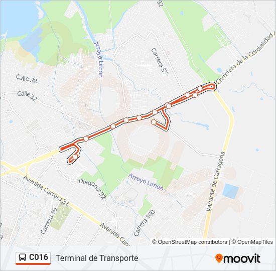 Mapa de C016 de autobús