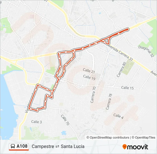 A108 Bus Line Map