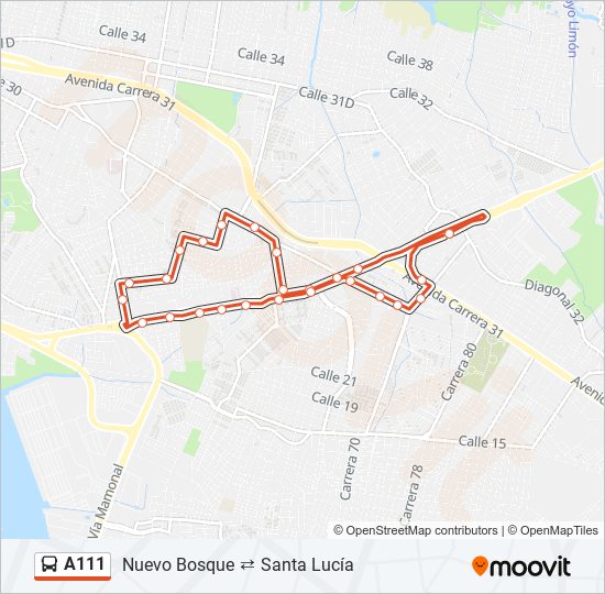 Mapa de A111 de autobús