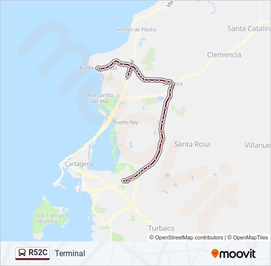 Mapa de R52C de autobús