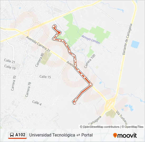 A102 Bus Line Map