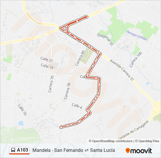 Mapa de A103 de autobús