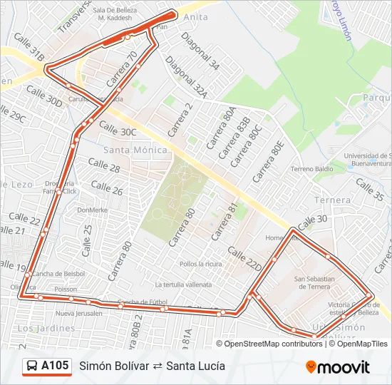 A105 Bus Line Map