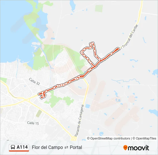 A114 Bus Line Map