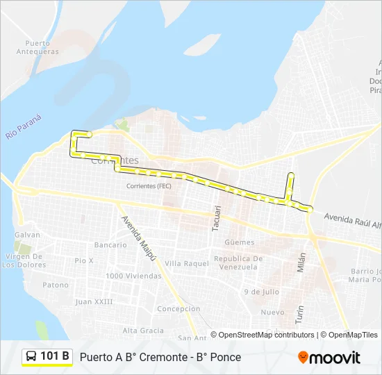 101 B Bus Line Map