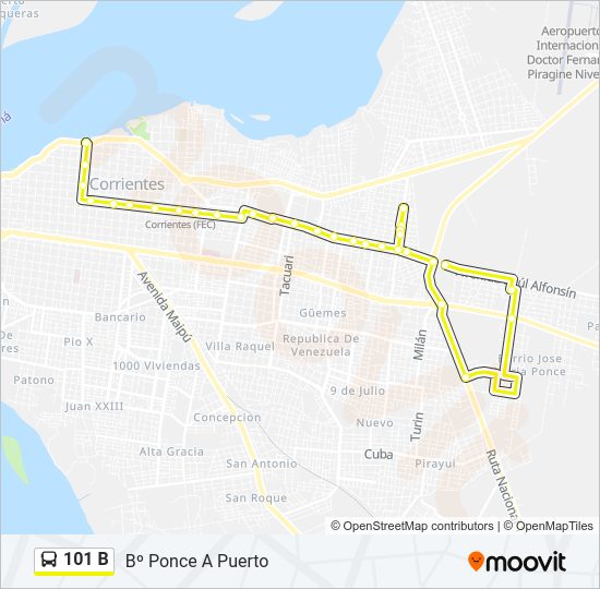 Mapa de 101 B de autobús