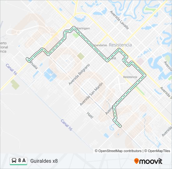 Mapa de 8 A de autobús