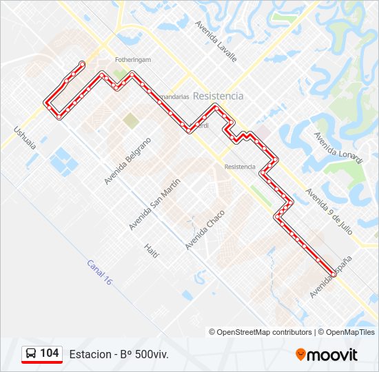 Mapa de 104 de autobús