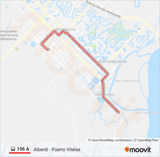 Mapa de 106 A de autobús