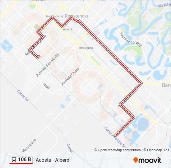 Mapa de 106 B de autobús
