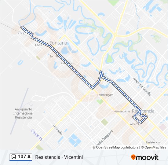 Mapa de 107 A de autobús