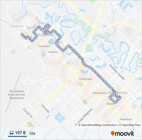 Mapa de 107 B de autobús