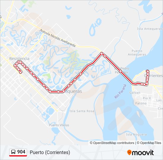 Mapa de 904 de autobús
