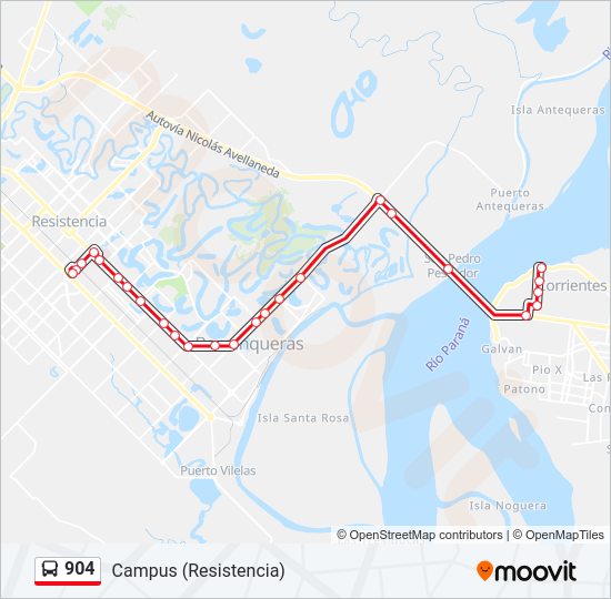 Mapa de 904 de autobús