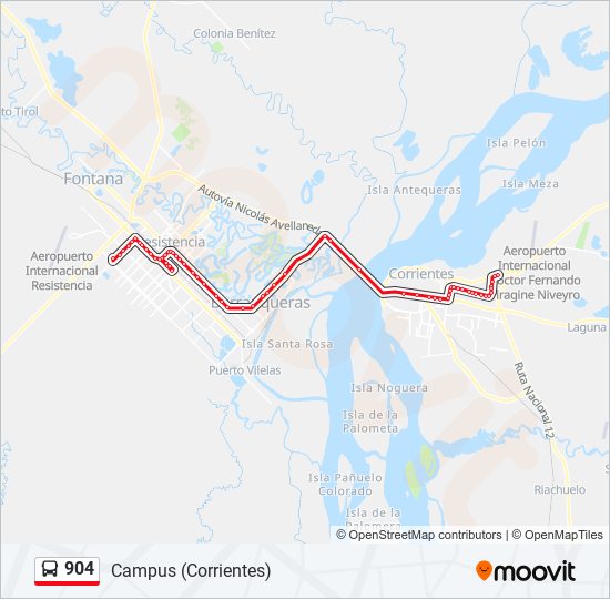 Mapa de 904 de autobús