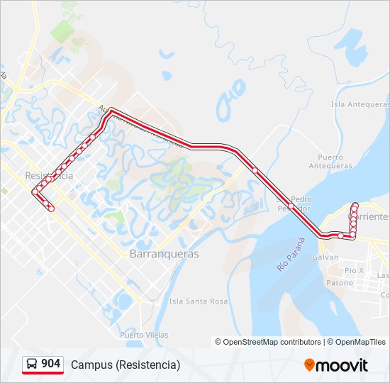 Mapa de 904 de autobús