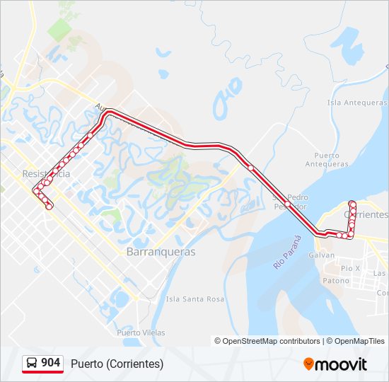 Mapa de 904 de autobús