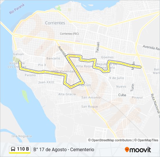 Mapa de 110 B de autobús