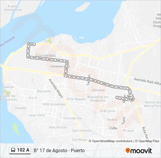 102 A Bus Line Map