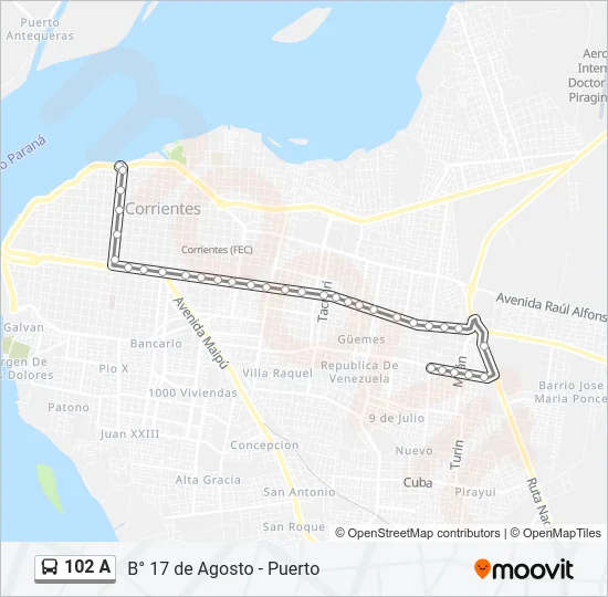102 A Bus Line Map