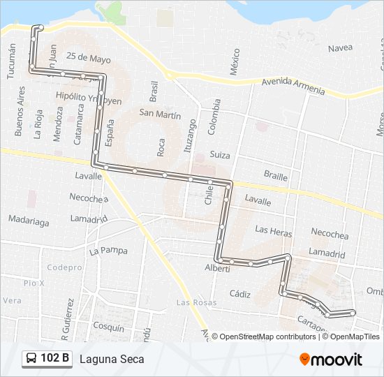 Mapa de 102 B de autobús