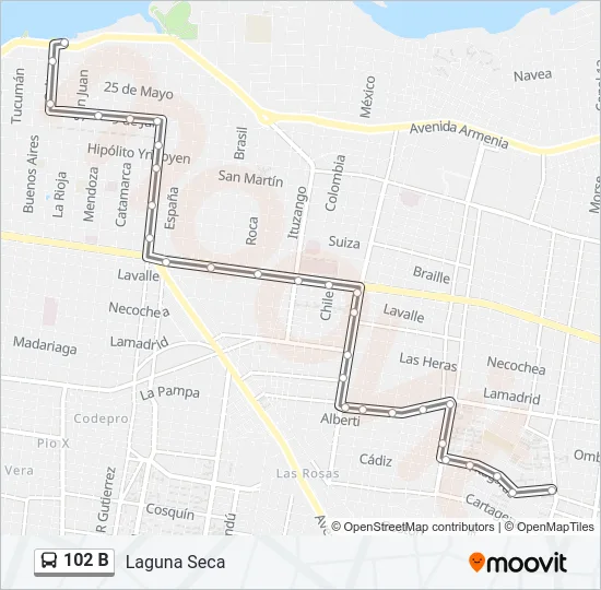 102 B Bus Line Map