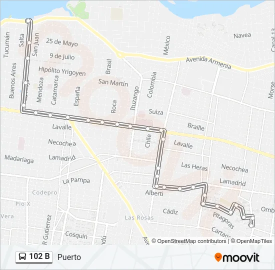 102 B Bus Line Map