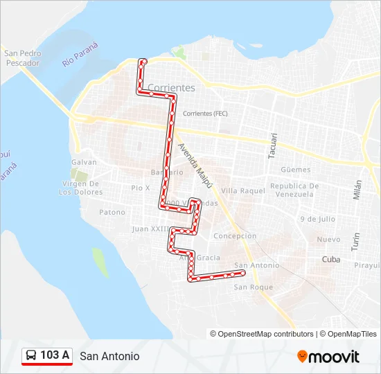 103 A Bus Line Map