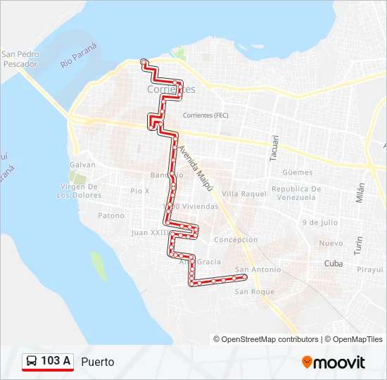 103 A Bus Line Map