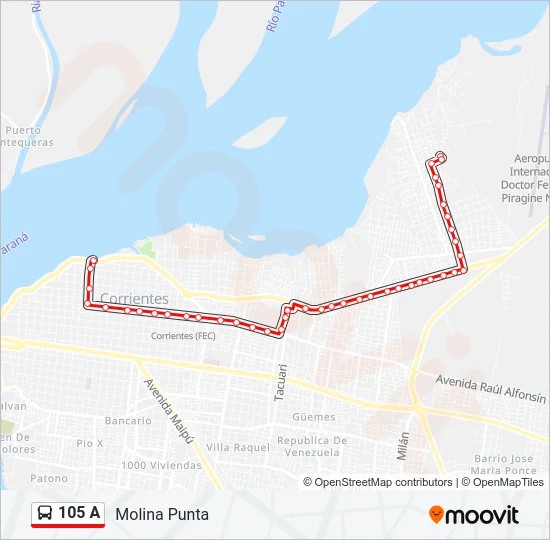 105 A Bus Line Map