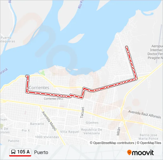 105 A Bus Line Map