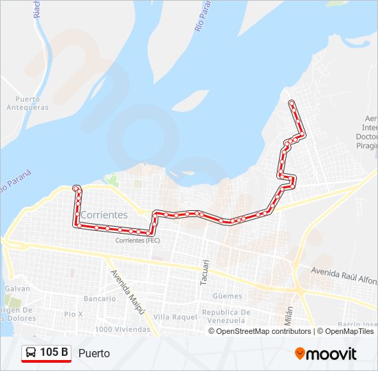 Mapa de 105 B de autobús