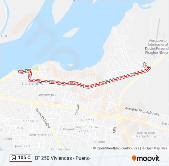 Mapa de 105 C de autobús