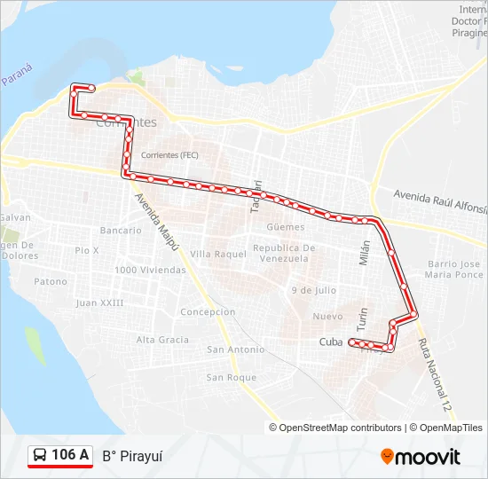 106 A Bus Line Map