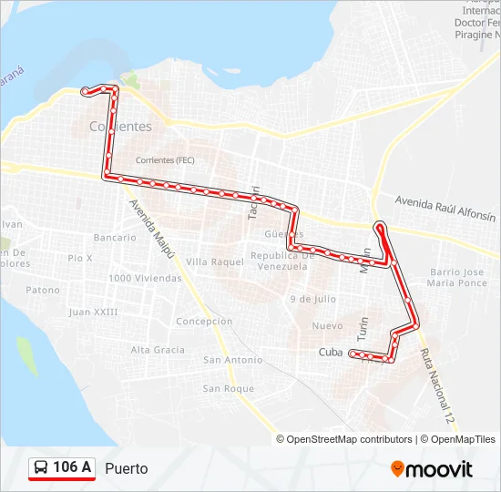 106 A Bus Line Map
