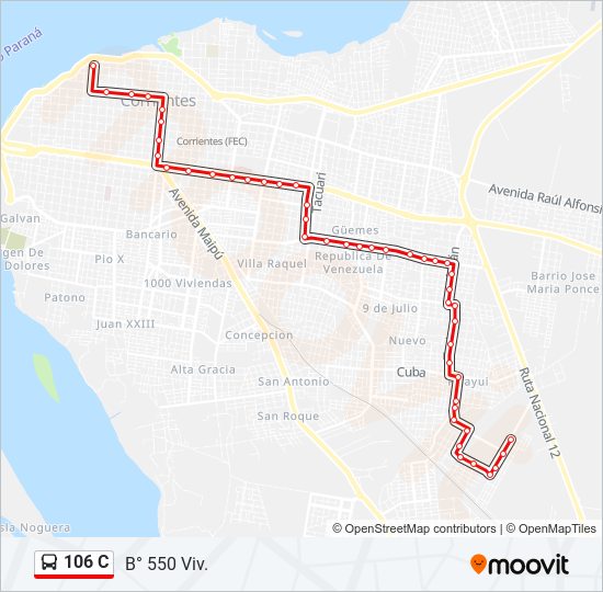 Mapa de 106 C de autobús