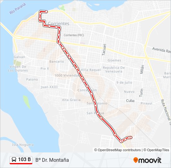 Mapa de 103 B de autobús