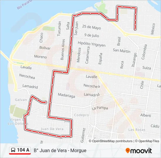 104 A Bus Line Map