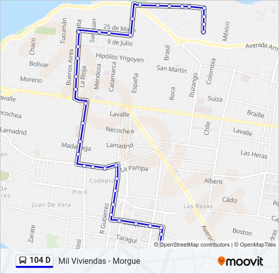 Mapa de 104 D de autobús