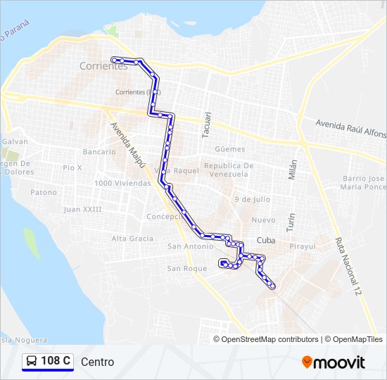 Mapa de 108 C de autobús