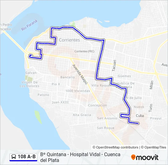 108 A-B Bus Line Map