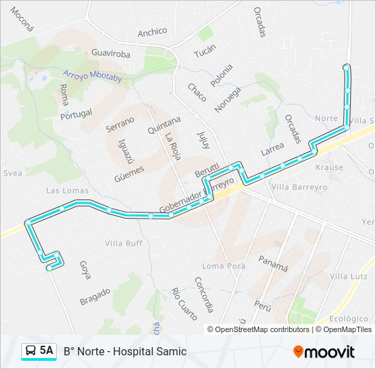Mapa de 5A de autobús