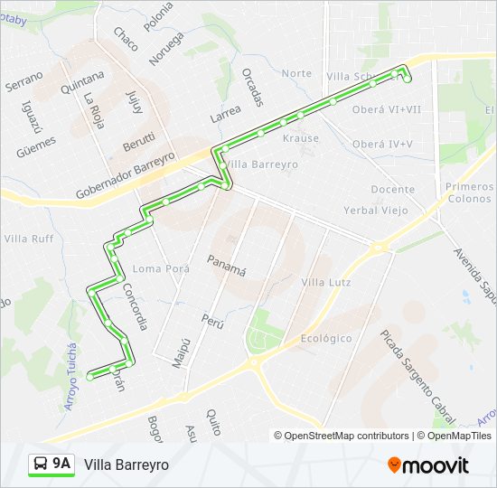 Mapa de 9A de autobús