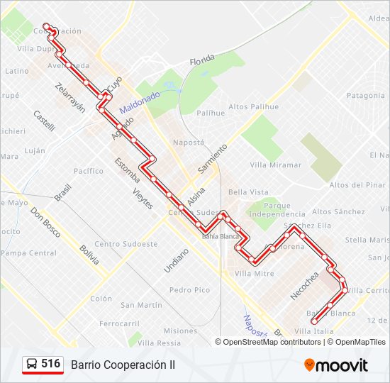 Mapa de 516 de autobús