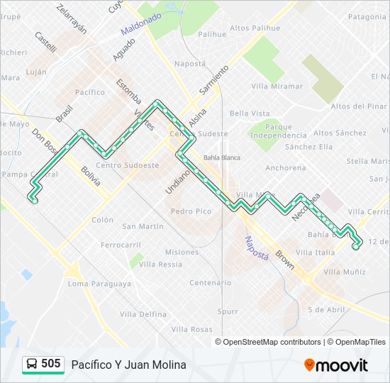 Mapa de 505 de autobús