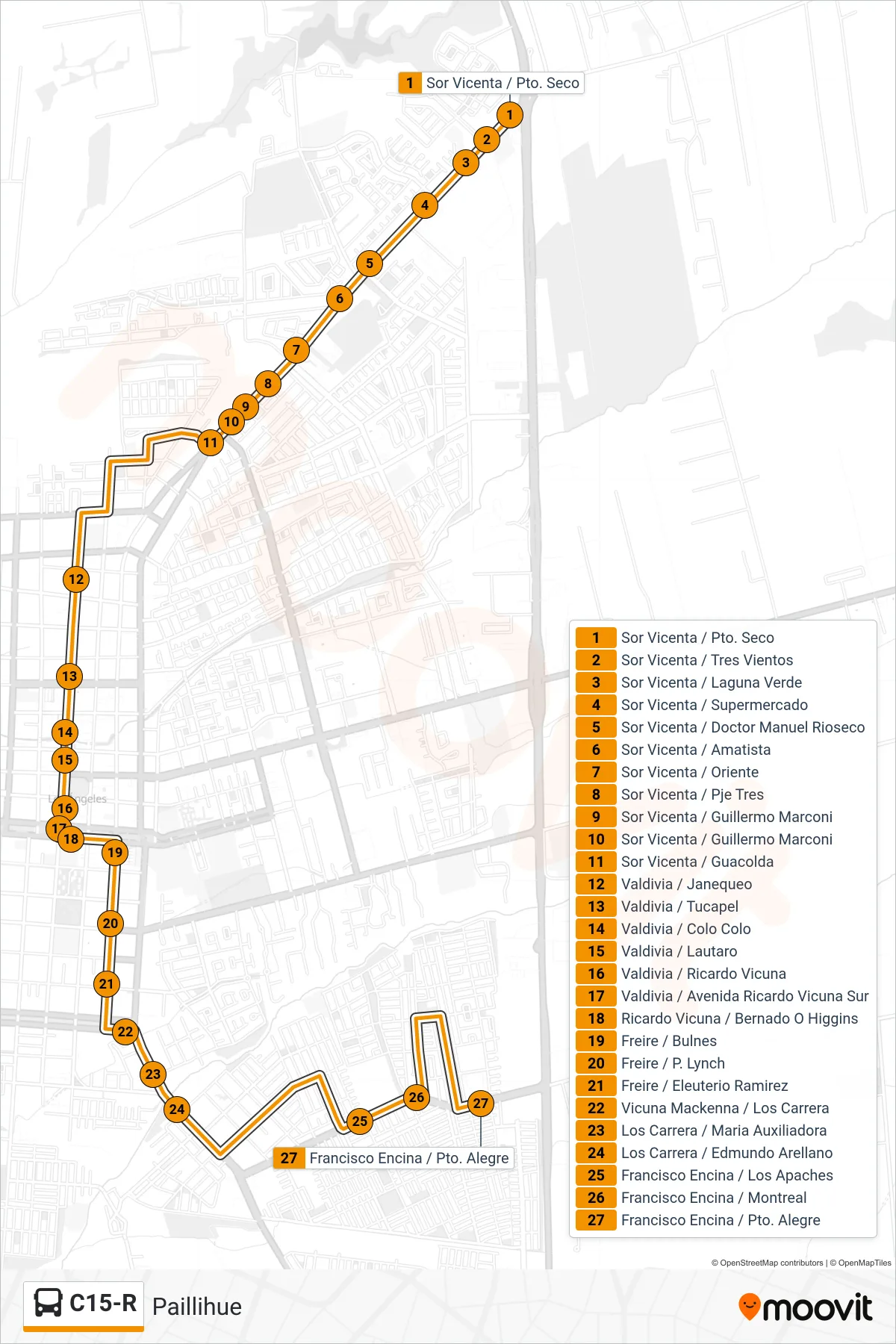 C15-R bus Line (Paillihue) route and stops on a map