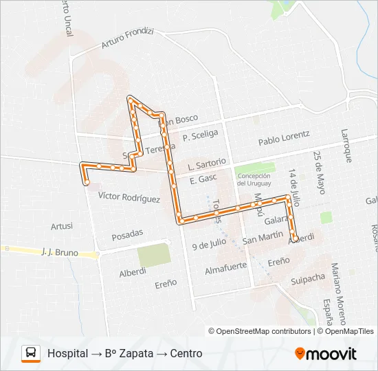HOSPITAL - CENTRO - Bº ZAPATA Bus Line Map