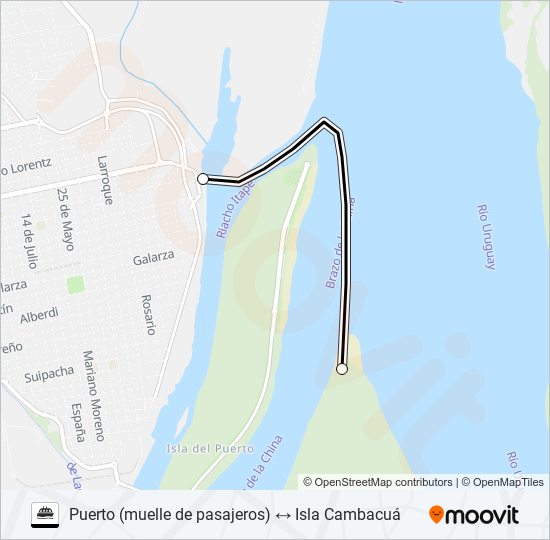 Mapa de PUERTO ↔ CAMBACUÁ de ferry